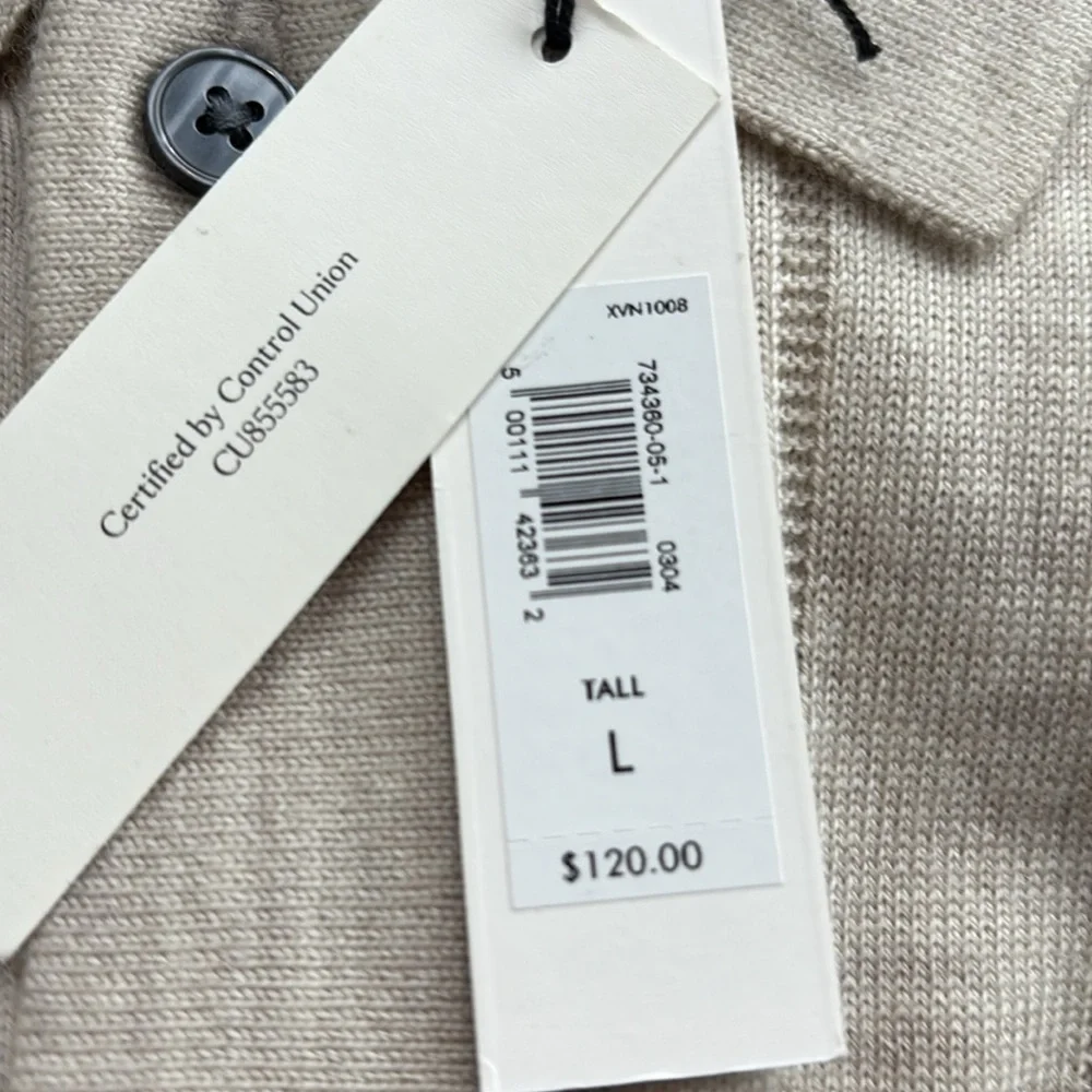 NWT Banana Republic Heather Oatmeal Merino Sweater Polo Size Large Tall.
